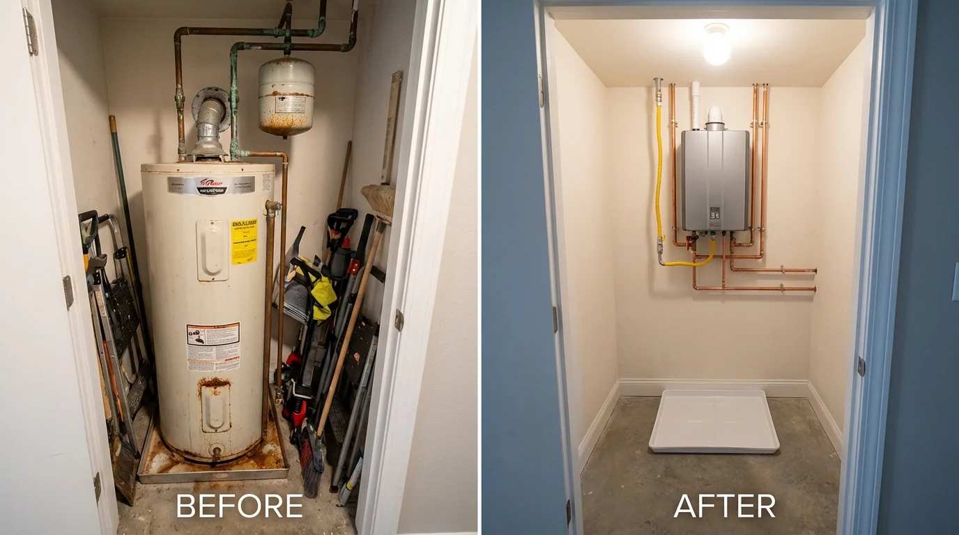 Tank water heater versus wall-mounted tankless unit comparison for Los Olivos, CA homeowners